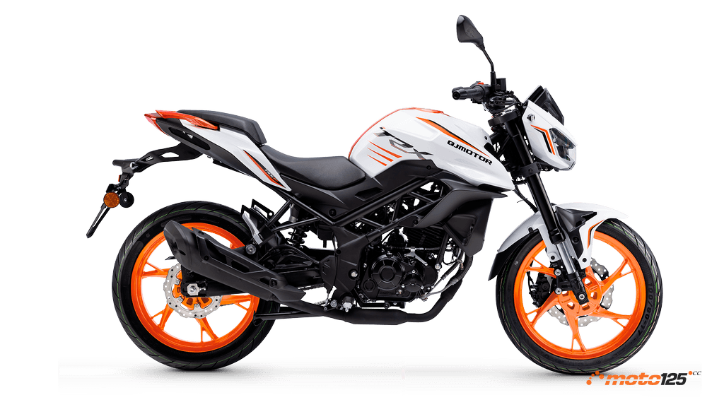 QJ Motor TRX 125 blanca llanta naranja